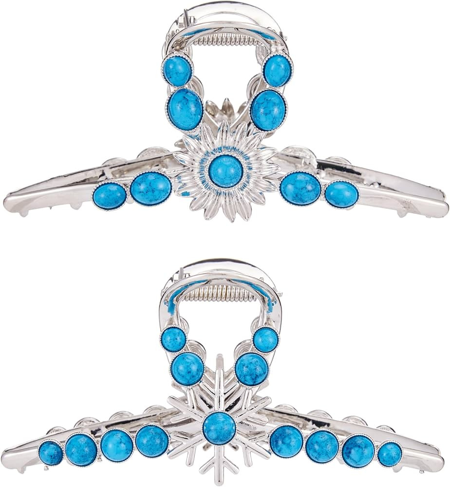 Turquoise Blue Stone Hair Clips, Large Metal Retro Sun Flower Style Claw Clip for Women Strong Ho... | Amazon (US)