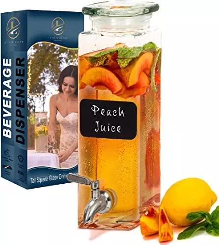 Glass Drink Dispenser for Fridge - 100% Leakproof Stainless Steel