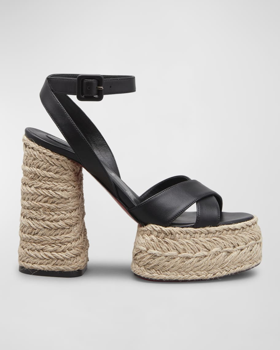 Christian Louboutin Super Mariza Red Sole Leather Espadrille Sandals | Neiman Marcus