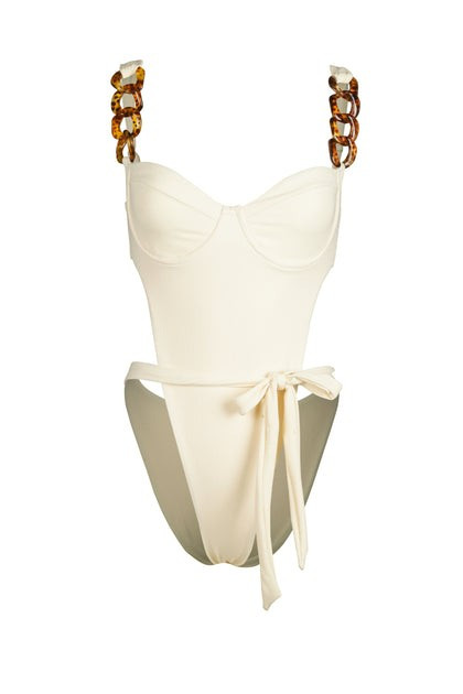 Tortoise Chain One Piece (Faux Suede Cream) | SAME