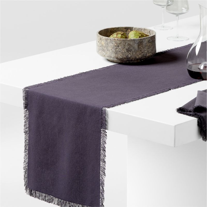 Craft 90-Inch Fringed Cotton Grey Table Runner + Reviews | Crate & Barrel | Crate & Barrel