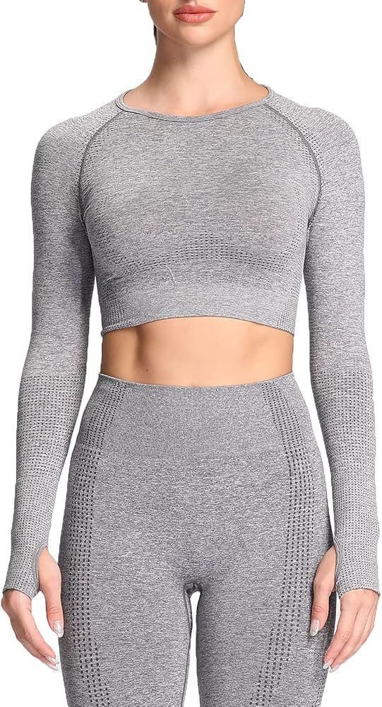 Aoxjox Long Sleeve Crop Tops for Women Vital Workout Seamless Crop T Shirt Top | Amazon (US)