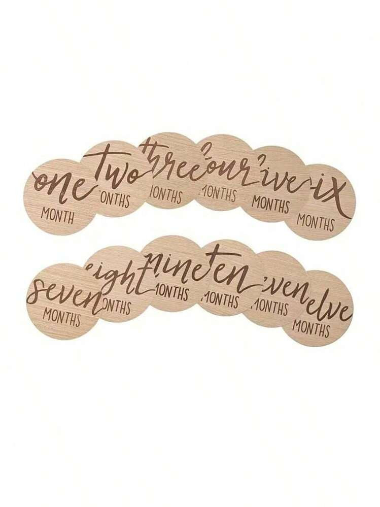 6/12pcs Set Monthly Milestone Cards, Double-Sided Photo Props For Baby Growth Record, 1-12 Months, Wooden Cards, Newborn Baby Birth Commemorative Cards, Decorative Ornaments, Creative Wooden Crafts, Hello World Newborn Keepsake, Baby Records Milestone | SHEIN