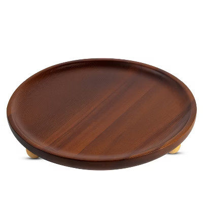 Garnen Coffee Table Tray, Decorative Tray Round, Kitchen Décor Wooden Tray, Acacia Wood Tray with Round Pedestal Stand for Candle Jewelry | Target