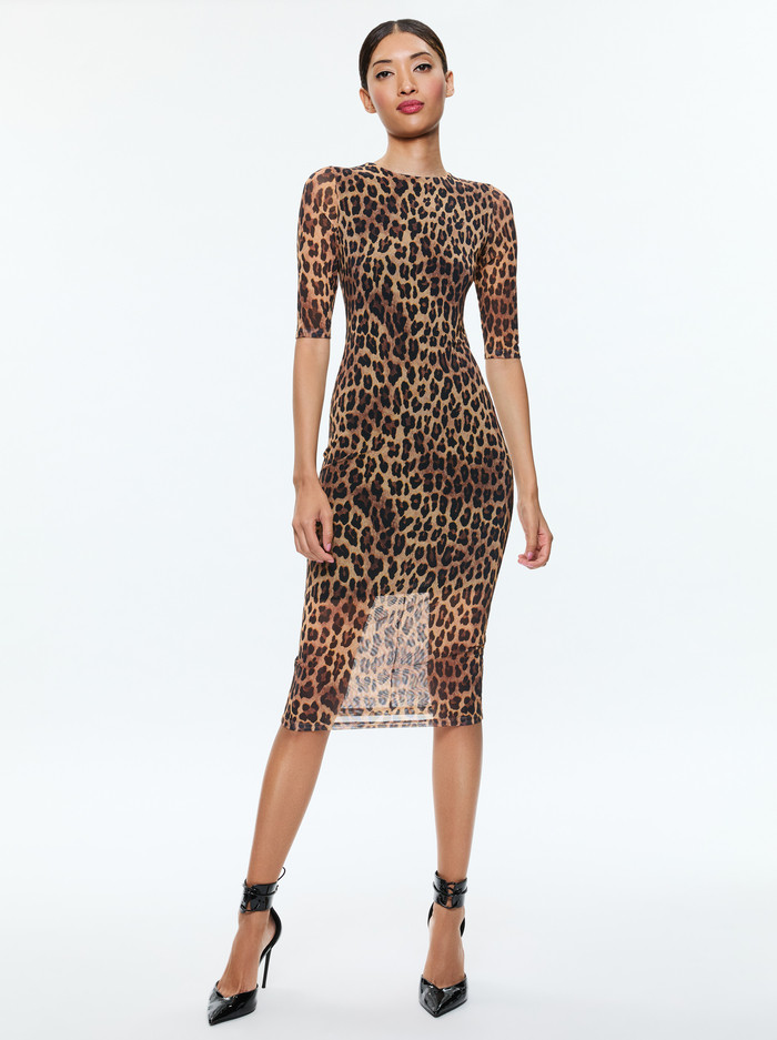DELORA CREW NECK MESH MIDI DRESS | Alice + Olivia