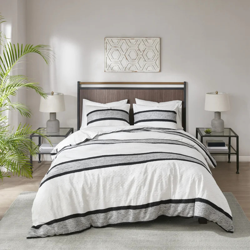 Battan Black/White Standard Cotton 3 Piece Duvet Cover Set | Wayfair North America