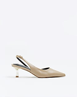 Beige pointed toe kitten heel court shoes | River Island (UK & IE)
