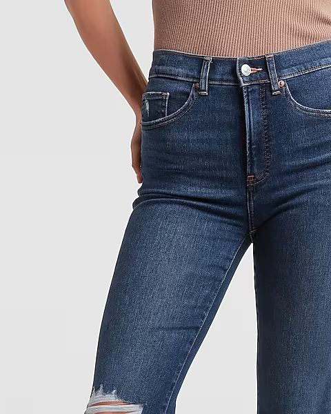 High Waisted Ripped Raw Hem Supersoft Flare Jeans | Express