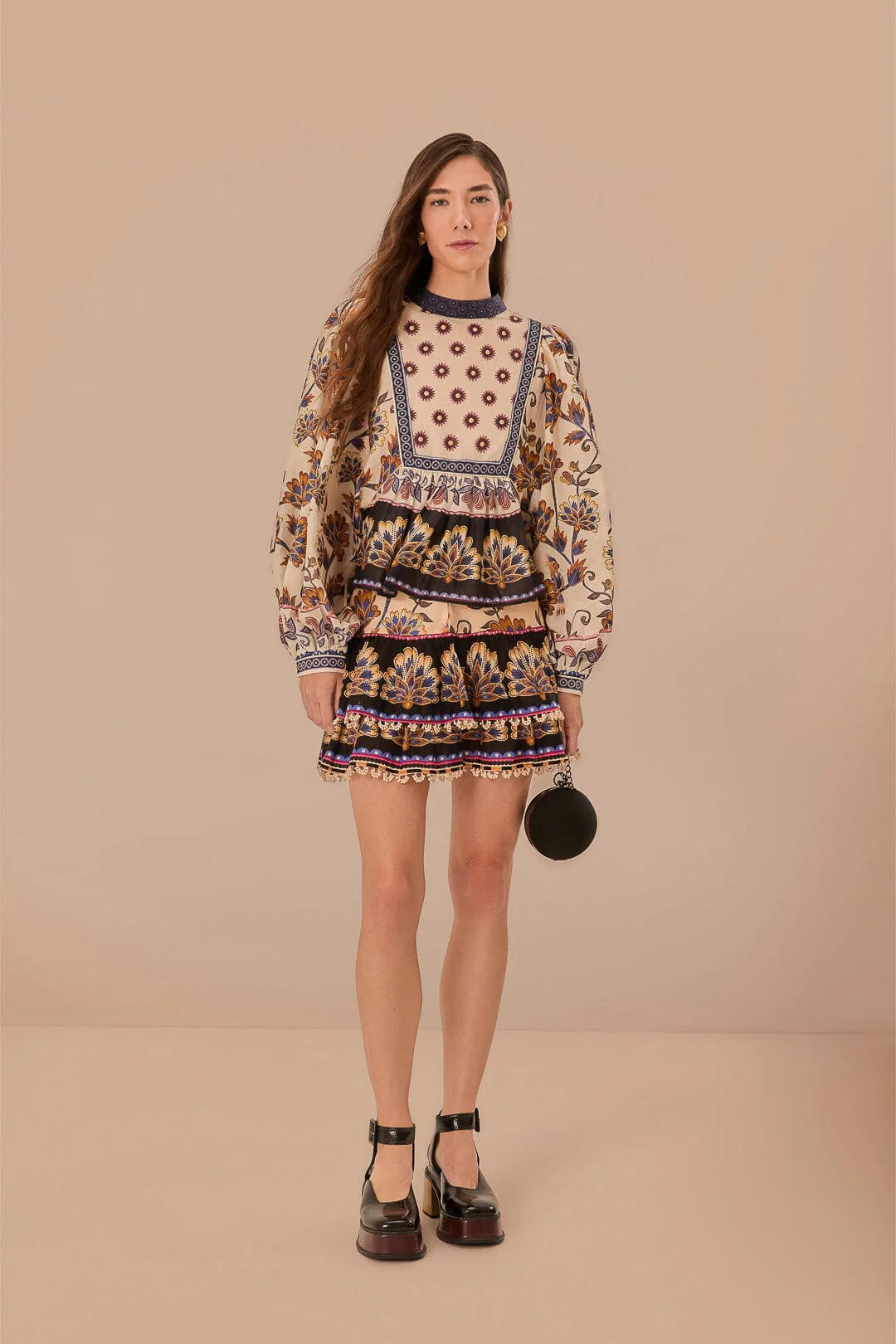 Cream Ainika Maxi Floral Blouse | FarmRio (US)