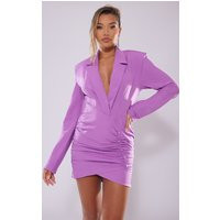 Purple Woven Extreme Plunge Ruched Detail Blazer Dress | PrettyLittleThing UK