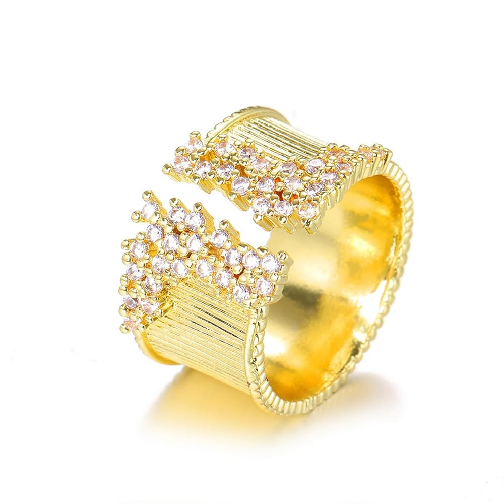 GIGB PBDK Gold Crystal Open Rings for Women,Bling Silver Stainless Steel Cocktail Rings,Adjustabl... | Amazon (US)