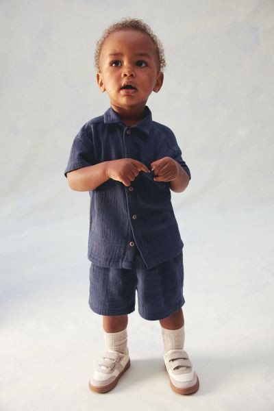 Bluse aus Baumwollmusselin - Kurzarm - Normale Länge - Marineblau - Kids | H&M DE | H&M (DE, AT, CH, NL, FI)