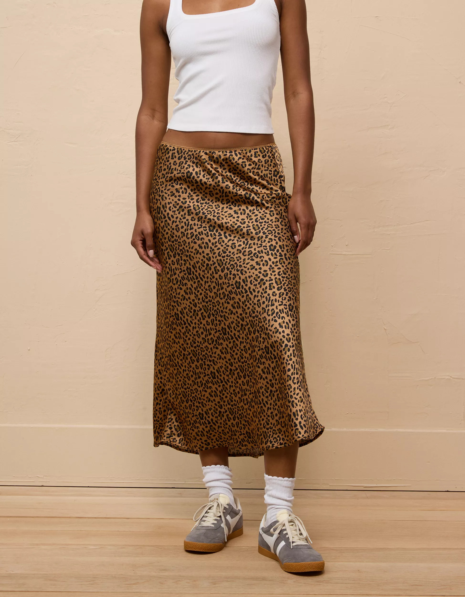 AE High-Waisted Satin Midi Slip Skirt | American Eagle Outfitters (US & CA)