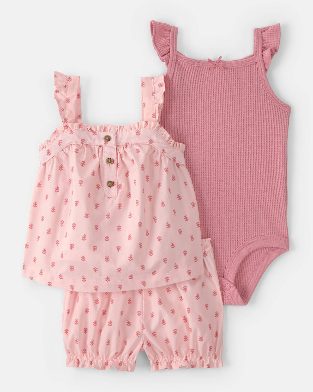 Baby Girl 3-Piece Flutter Sleeve Outfit Set - Pink | Carter's | Carter's Inc