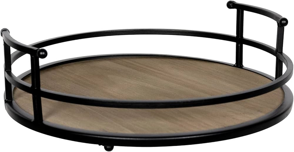 Stratton Home Decor Metal and Wood Round Tray | Wooden Coffee Table Tray Decor for Empty Table Su... | Amazon (US)