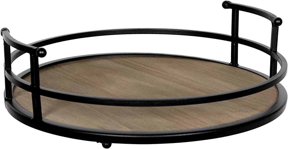 Stratton Home Decor Metal and Wood Tray - Farmhouse Round Tabletop Tray for Table Decoration - Ru... | Amazon (US)