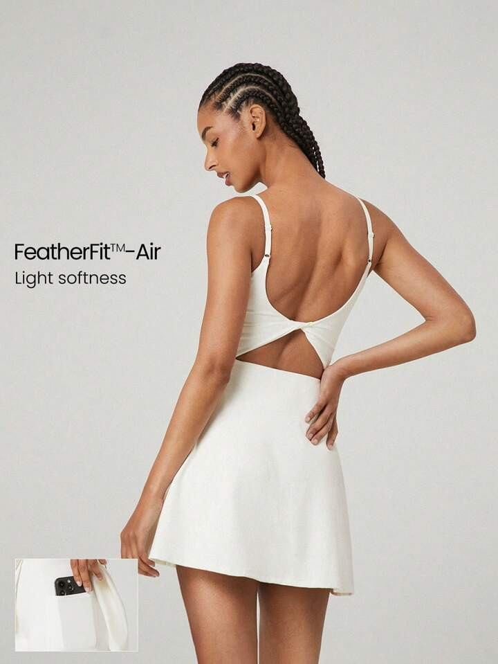 GLOWMODE FeatherFit™-Air Scoop Neck Knotted Mini Dress Quick Dry Moisture Wicking | SHEIN