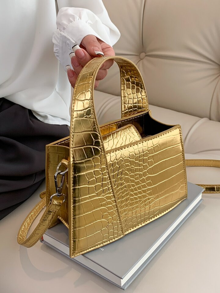 Mini Metallic Crocodile Embossed Square Bag | SHEIN