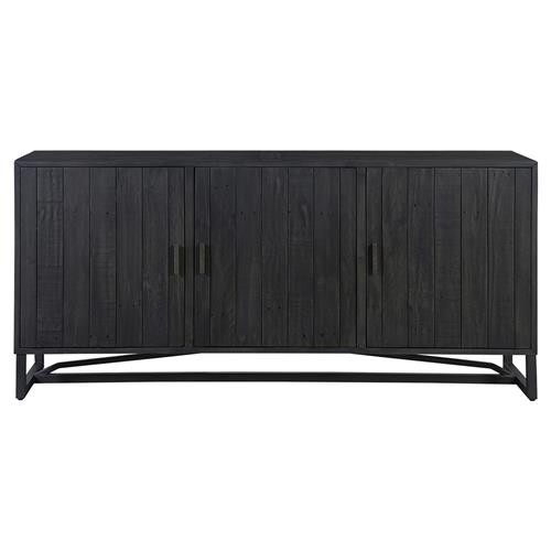Sincere Rustic Lodge Black Reclaimed Pine Wood Steel Base 3 Door Sideboard | Kathy Kuo Home