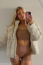 Erica Oversized Drop Hem Puffer Jacket - Cream | MESHKI US