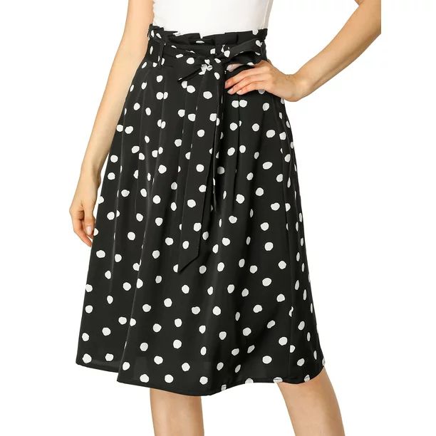 Allegra K Women's Polka Dots Belted Elastic Waist Vintage A-Line Midi Skirt - Walmart.com | Walmart (US)