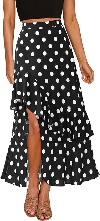 BTFBM Women 2026 Spring Summer Long Skirts Dress Boho Floral Elastic Waist Split Ruffle High Low ... | Amazon (US)