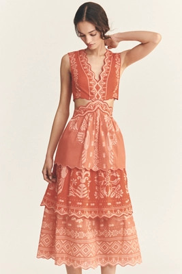Farm Rio x Anthropologie Eyelet Tiered Ruffle Midi Dress | Anthropologie (US)