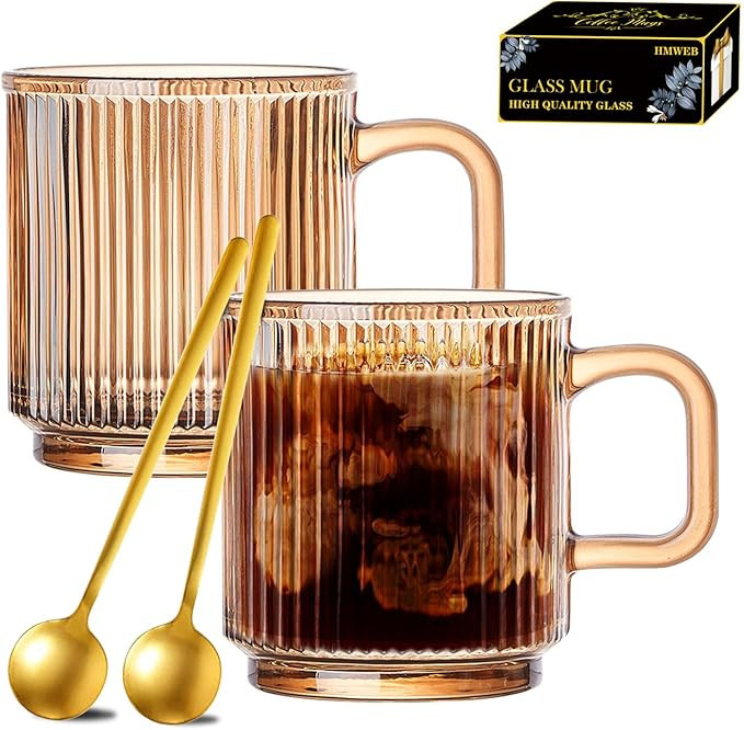 Glass Coffee Mug Espresso Cups for Coffee 12 oz Classical Vertical Stripes Glass Tea Cups Transpa... | Amazon (US)