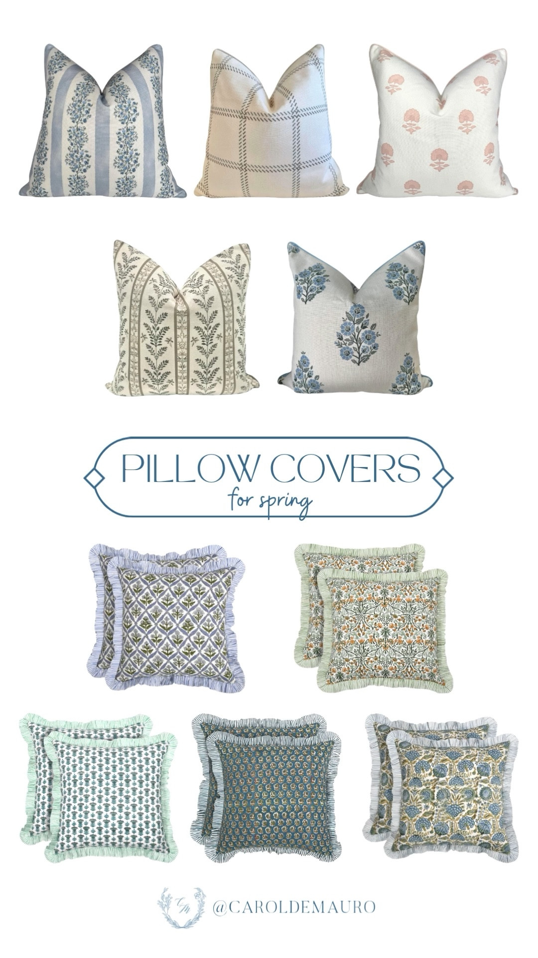 Bring those spring vibes indoors with these classic, vintage-inspired throw pillow covers! You’ll have the hardest time choosing between the vintage stripes and sweet floral patterns because they’re all just so good.

amazon home, living room aesthetic, spring decor, blue and white, textile design, interior styling, grandmillenial, home refresh

#LTKHome #LTKU #LTKSeasonal