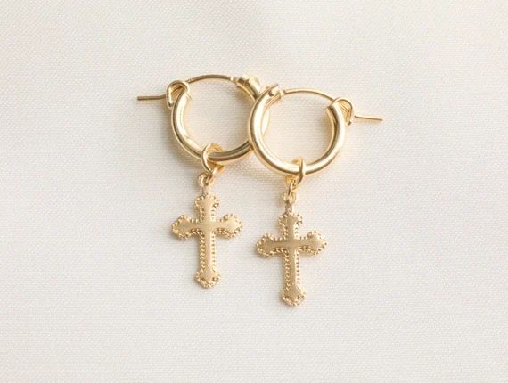 Cross Earrings / 14k Gold Filled / Catholic Earrings / | Etsy | Etsy (US)