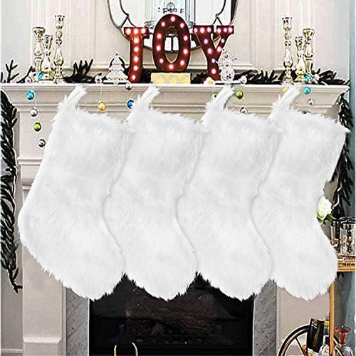 Senneny 4 Pack 18 Inch Snowy White Christmas Stockings Faux Fur Christmas Stockings Large Christm... | Amazon (US)