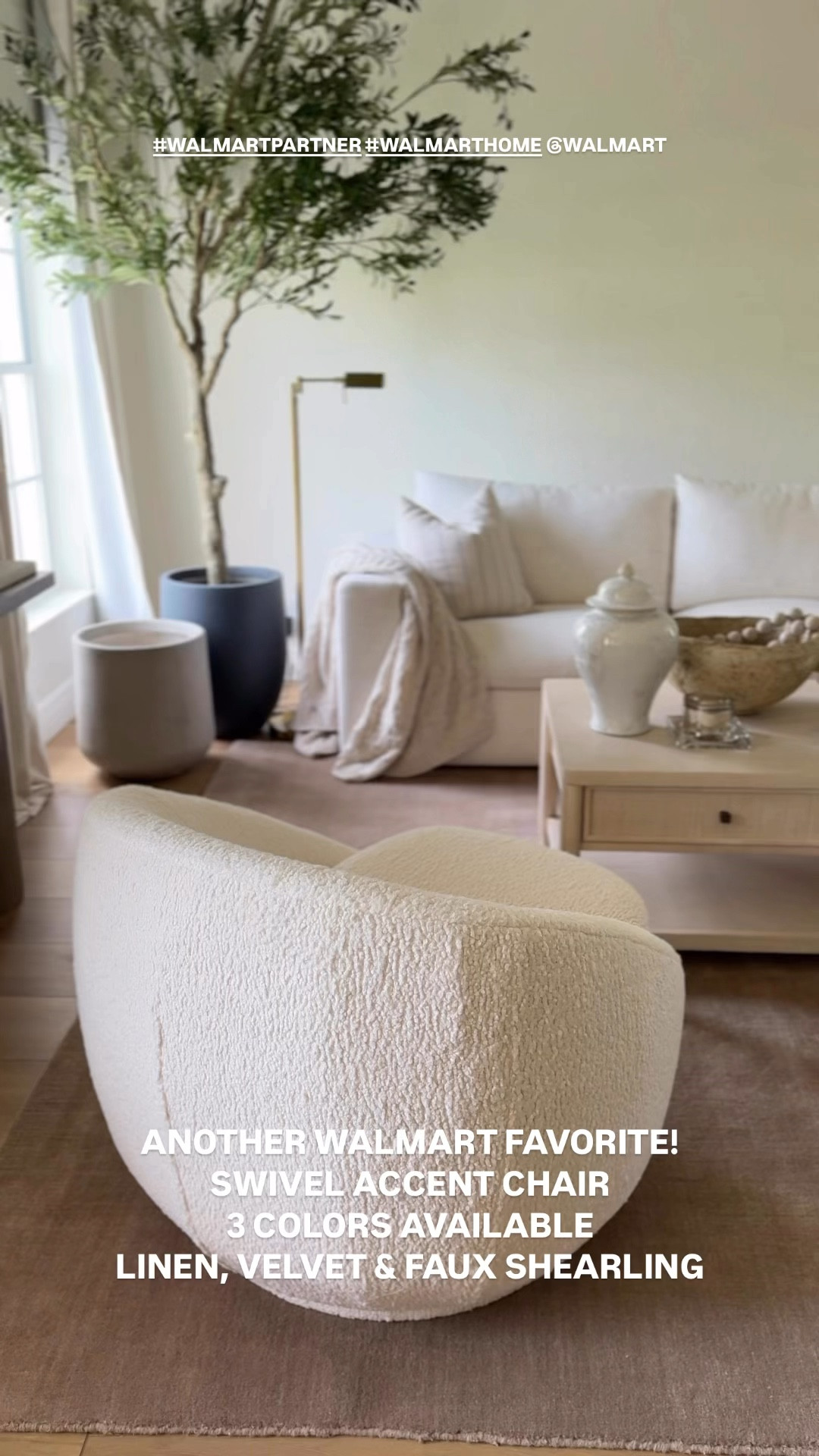 #WALMARTPARTNER WALMART TOP 3 BEST SELLERS
 1. 10FT Olive Tree 2. Floor lamp 3. Mira Swivel Chair #walmarthome @walmart 

#LTKSaleAlert #LTKHome #LTKSeasonal