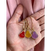 Jade Buddha Necklace, Dyed Jade, Red Yellow Purple Sterling Silver, 14K Gold Plated | Etsy (US)