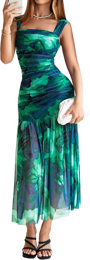 BerryGo Womens Summer Off Shoulder Maxi Dress Ruched Formal Wedding Guest Bodycon Floral Flowy Co... | Amazon (US)