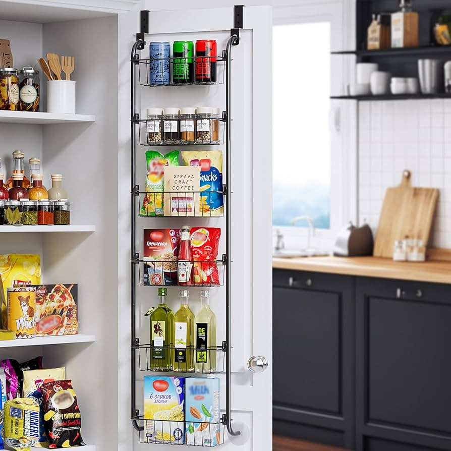 Delamu Over the Door Pantry Organizer, Metal Pantry Organizers and Storage, 6-Tier Over the Door ... | Amazon (US)