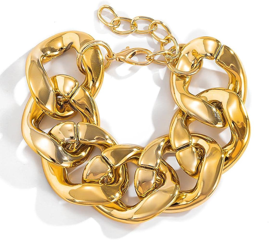 Cuban Chain Bracelet Gold Link Bracelets Punk Chunky Bracelet Hip Hop Exaggerate Jewelry for Wome... | Amazon (US)