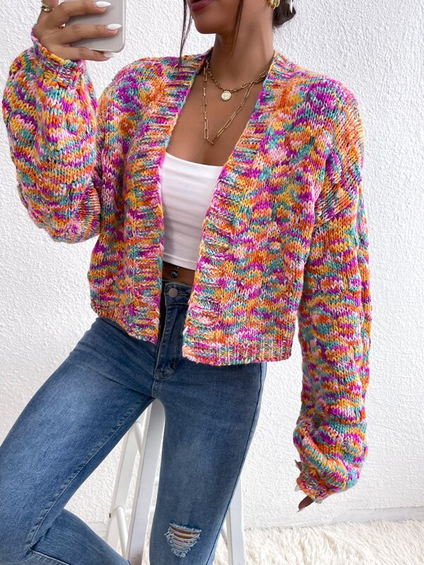 SHEIN Frenchy Space Dye Drop Shoulder Duster Cardigan | SHEIN