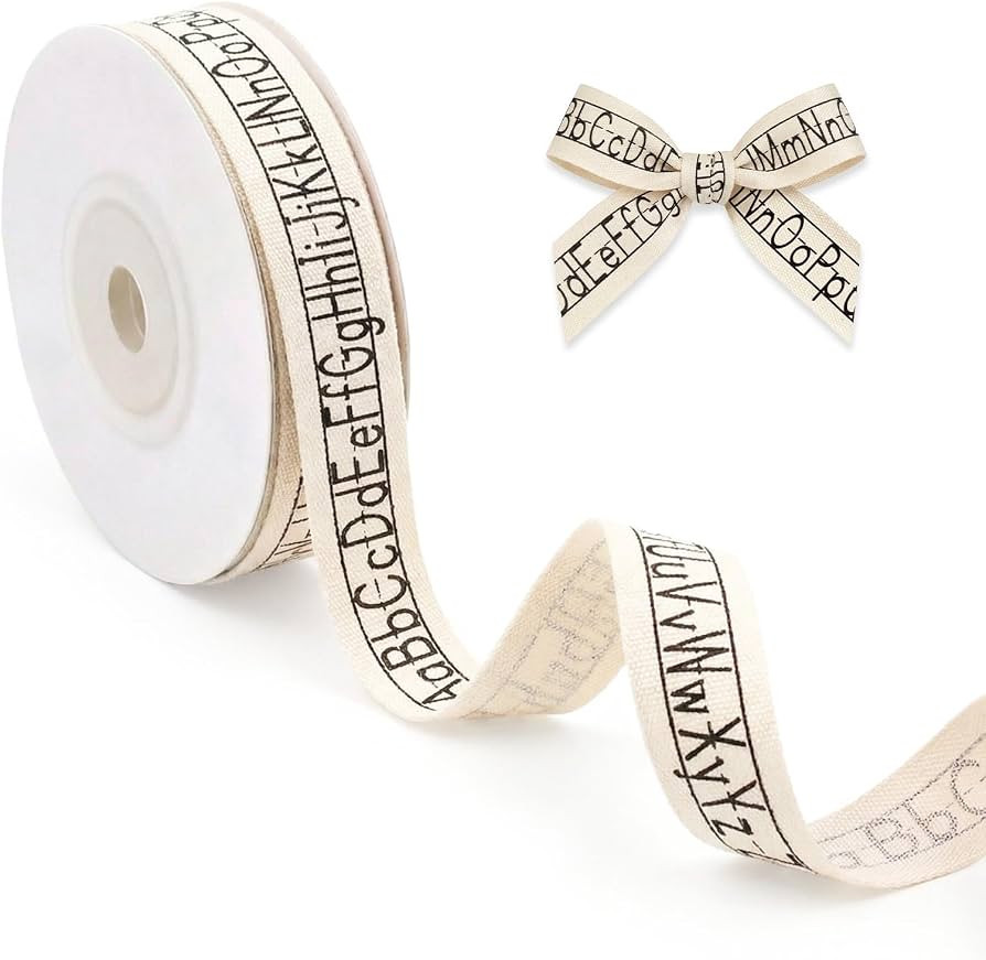 5/8 Inch \u00d7 10 Yard Back to School Ribbons for Bow Making, ABC Alphabet Letters Cotton Ribbon... | Amazon (US)