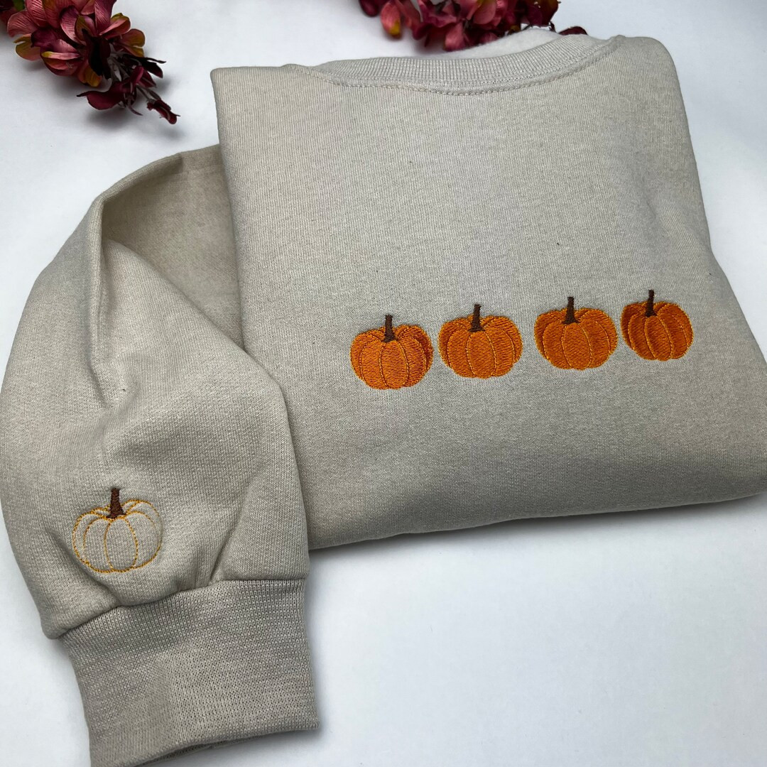 Embroidered Pumpkin Sweatshirt , Pumpkin Sweater Embroidered , Halloween Crewneck Sweatshirt, Hoc... | Etsy (US)