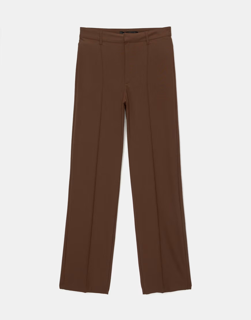 Pull&Bear smart trousers with seam detail in brown | ASOS (Global)