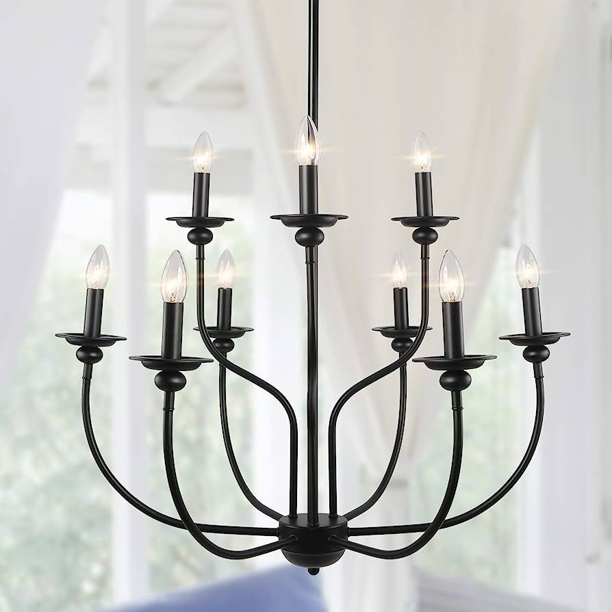 LNC Black Farmhouse Chandelier for Dining Room, Modern French Country Chandelier, 2-Tier 9-Light ... | Amazon (US)