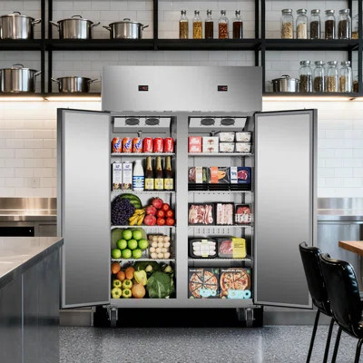 LinkWord 36 CuFt Commercial Refrigerator Freezer Combo, 48""W 2-Door Dual Temp Zones, All Stainless Steel | Wayfair North America