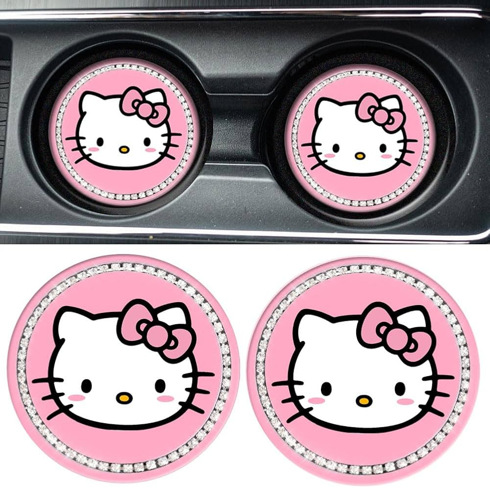 Kitty Bling Cup Holder Coasters, 2PCS Cute Car Cup Holder Insert Coasters Silicone Non-Slip Bling... | Amazon (US)