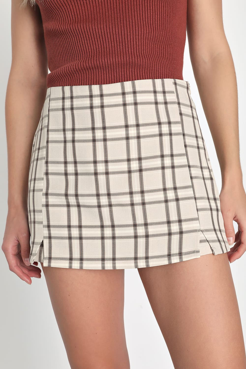 Superlative Sweetie Beige and Brown Plaid Skort | Lulus (US)