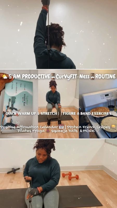 Quick Warm-up & Stretch | Figure 8 Band 💪🏾🏋🏾‍♀️ Upper Body Workout → Positive Affirmation Calendar +Tips | Protein French Crêpes for breakfast | Pilates Yoga squeeze balls are essential & MORE♡ ⛅️ MINI DITL VOGS 🌤️ 5 AM PRODUCTIVE MINDFUL & INTENTIONAL ⏳CurVyFIT-Ness⏳at home and in the gym ROUTINES→ MINDSET AFFIRMATION SURGERY WORKOUTS ♡

#LTKfindsunder50 #LTKfitness #LTKfamily