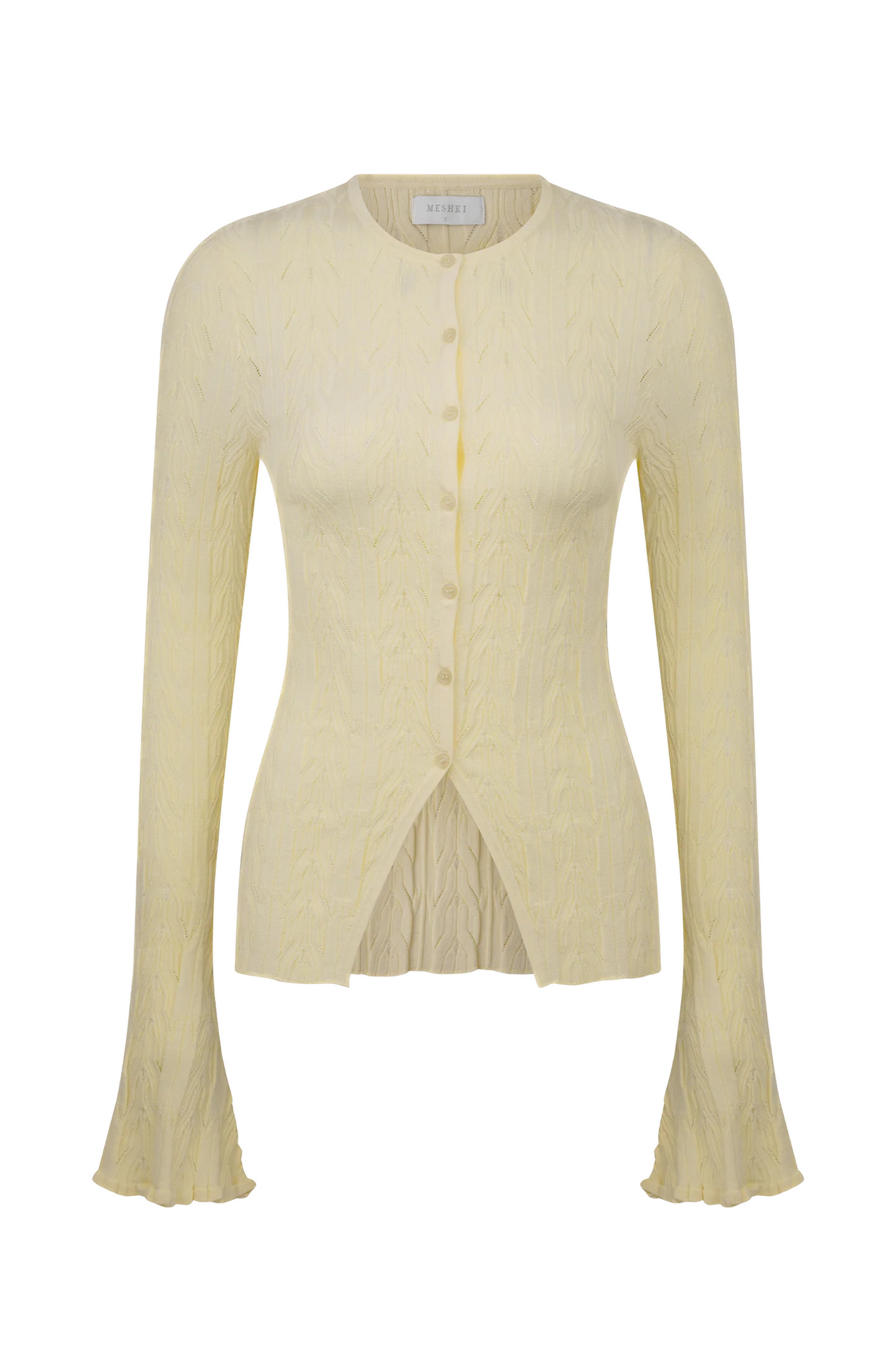 Pointelle Bell Sleeve Cardigan - Lemon | MESHKI US