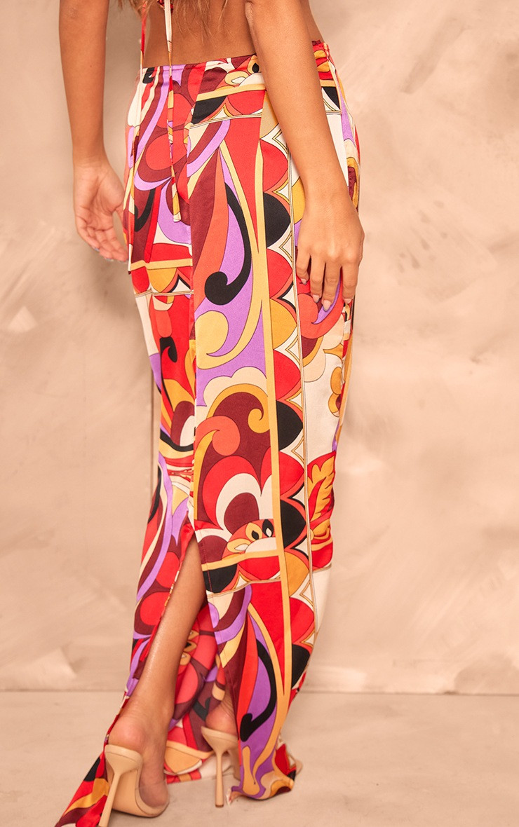 Multi Printed Satin Mid Rise Maxi Skirt | PrettyLittleThing UK