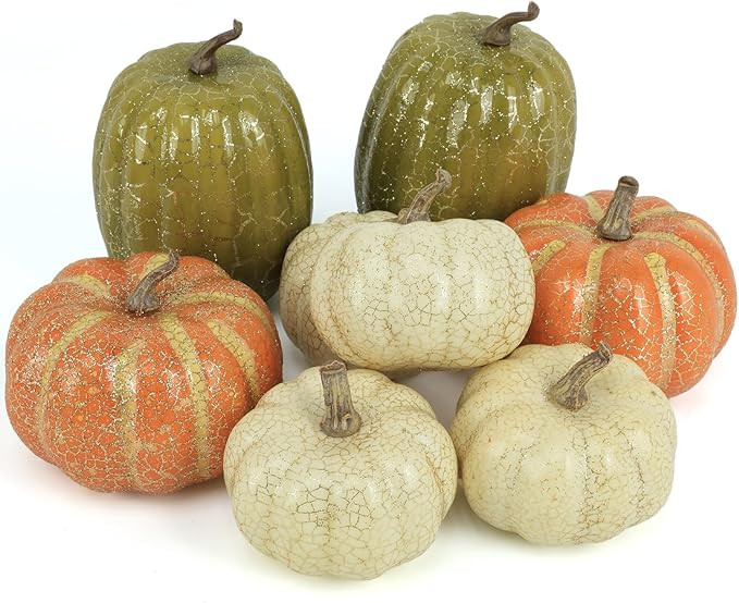 8Pcs Fake Pumpkins Fall Thanksgiving Decorations,Assorted Colors Plastic Pumpkins Home Decor, Art... | Amazon (US)