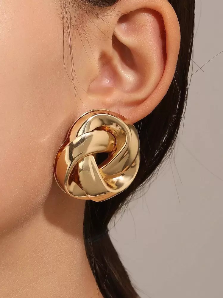 1pair European & American Vintage Exaggerated Twisted Geometry Design Metallic Stud Earrings For Women, Daily Wear, Festival Party Gift | SHEIN