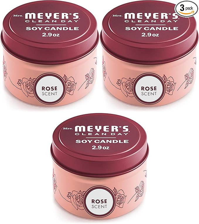 MRS. MEYER'S CLEAN DAY Soy Tin Candle, 12 Hour Burn Time, 3 Pack, Made with Soy Wax and Essential... | Amazon (US)